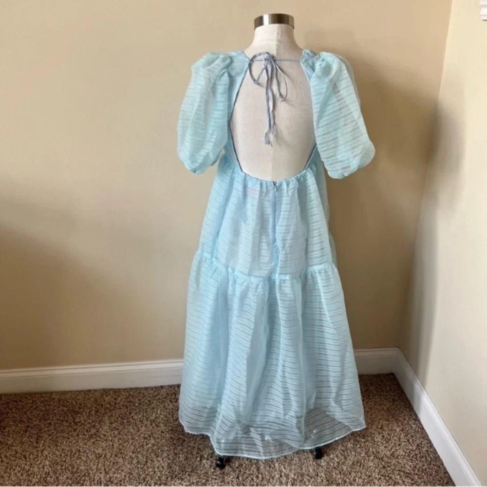 New! Free People Hailey puff sleeve dress sub zero blue organza 13213_15